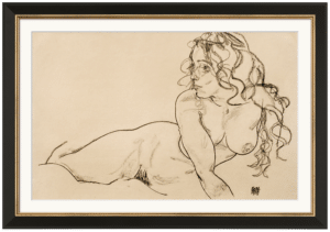 Egon Schiele: “Sich aufstützender weiblicher Akt mit langem Haar”