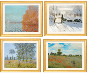 Claude Monet: 4 Landschaftsbilder im Set version Goldfarben