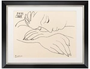 Pablo Picasso: „War and Peace – Sleeping woman“ (1952), Version schwarz-silberfarben gerahmt